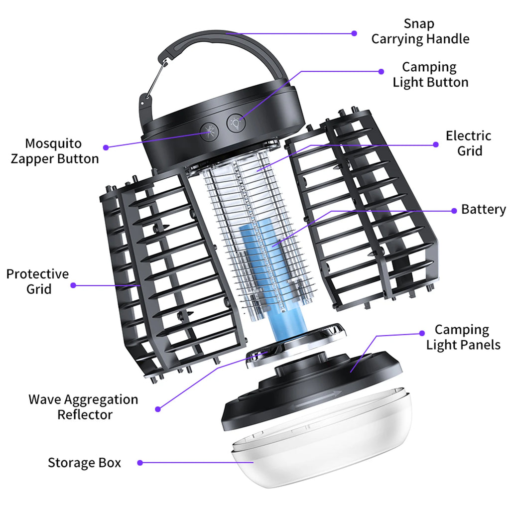 Indoor mosquito killer lamp 2000V, dual-use for outdoor and indoor, with rechargeable insect and fly catcher