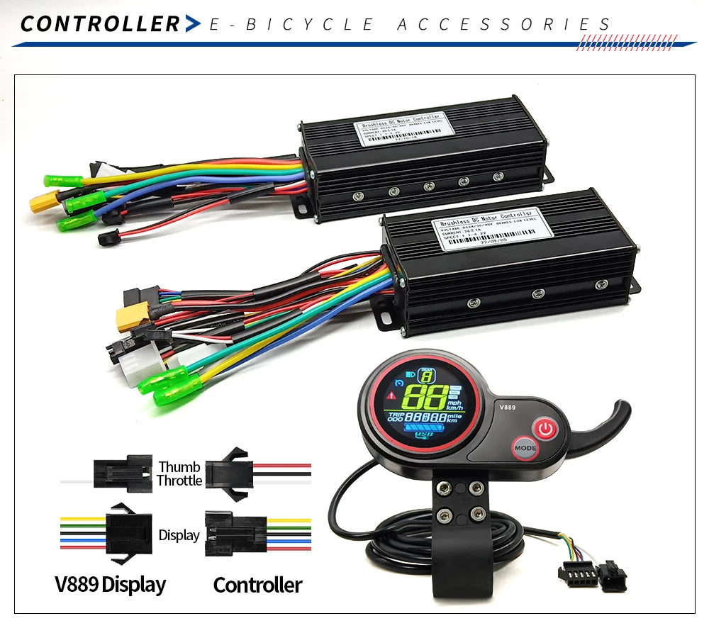 Ebike 17A26A30A40A45A Sinawave Controller 36V/48V LCD DIsplay V889 Wheel Hub Motor 500W-2000W Electric Bicycle Conversion Kit