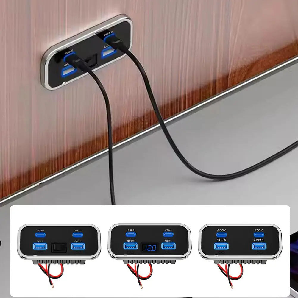 Car Charger Dual USB Type-C 4 Ports Quick Charging Socket QC3.0+PD3.0 Power Adapter For SUV RV Camping Bus Marine