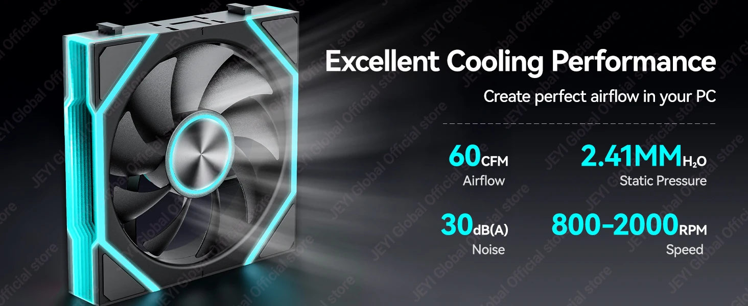 JEYI 12CM ARGB PC Fans Hydro Bearing Fan Infinity Mirror 30dB(A) cooling fan 5V3pin PWM 800-2000RPM Forward/Reverse Blade Fan