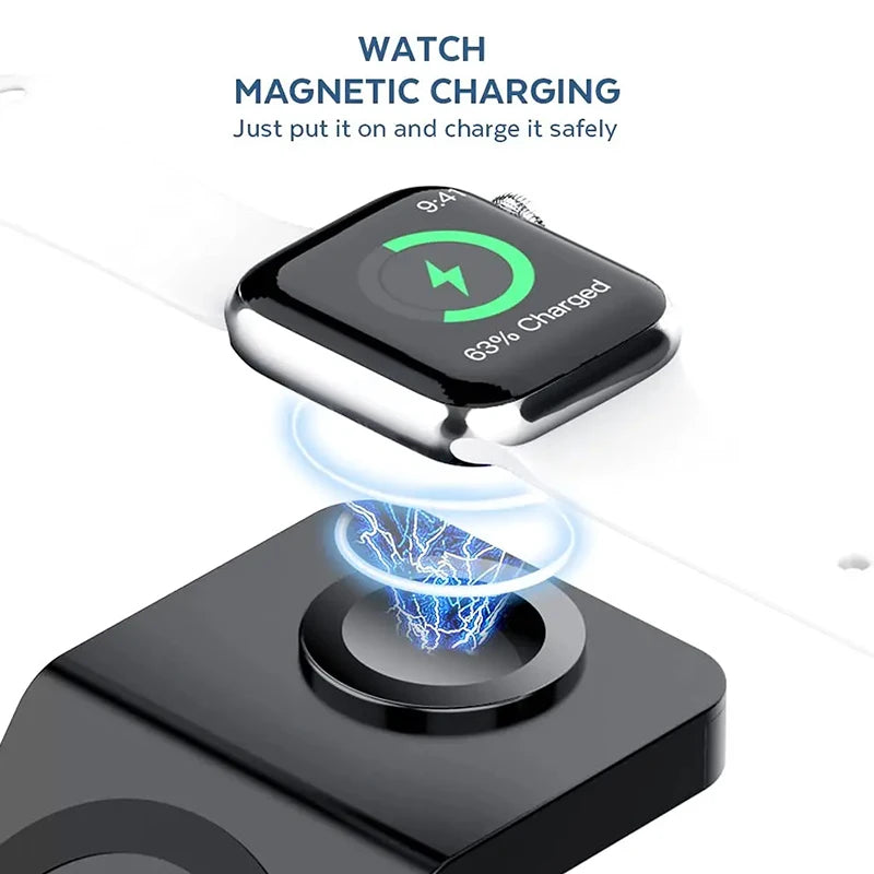 3 In 1 Magnetic Wireless Charger Stand For iPhone 17 16 15 14 13 12 Pro Max iWatch AirPods Station MagSafe Fast Charging Station
