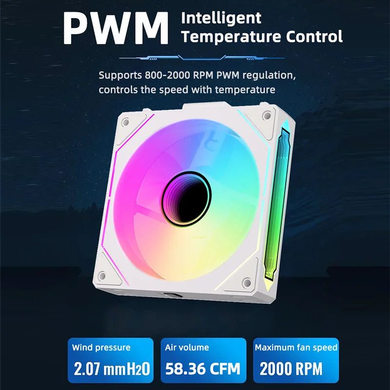 Coolcirc DL-1 120mm PC Case Fan 800-2000rpm PWM Hydro Bearing Silent 5V3Pin ARGB Water Cooler Magic Cableless Cooling Ventilator