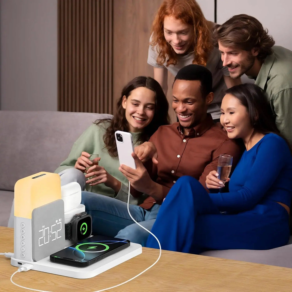 7-in-1 MagSafe Alarm Clock Charger-Wireless Station for iPhone 12-16/Samsung/Xiaomi/Huawei/Apple Watch/AirPods with Night Light