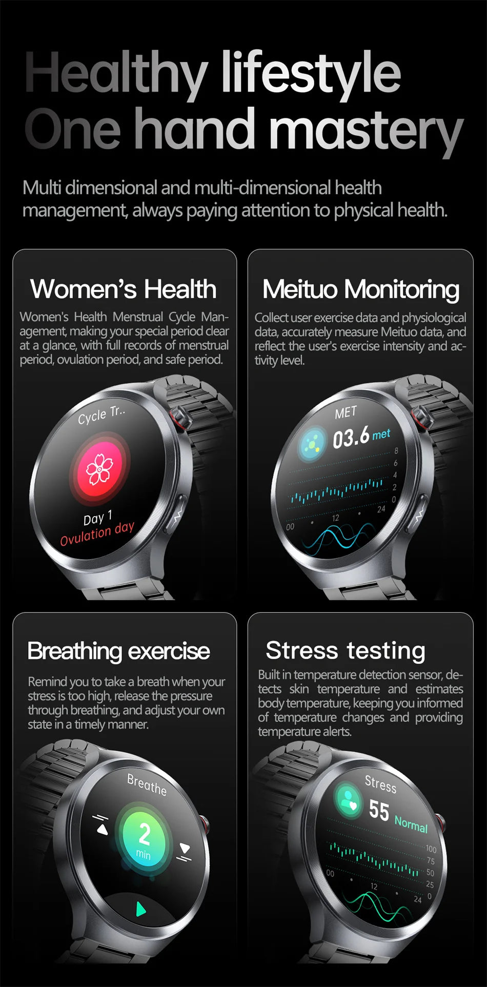 Hospital Level Accurate Measurement Blood Analysis Health Smart Watch ECG Uric Acid Blood Lipids BT Call Smart Watches For man