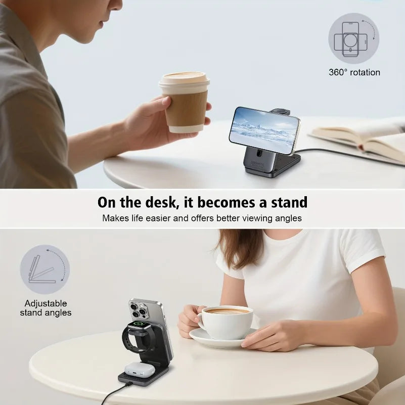 Foldable 3 In 1 Magnetic Wireless Charger Stand For Magsafe iPhone 12-17 Apple Watch 6 7 8 Airpods Pro Fast Charging Station
