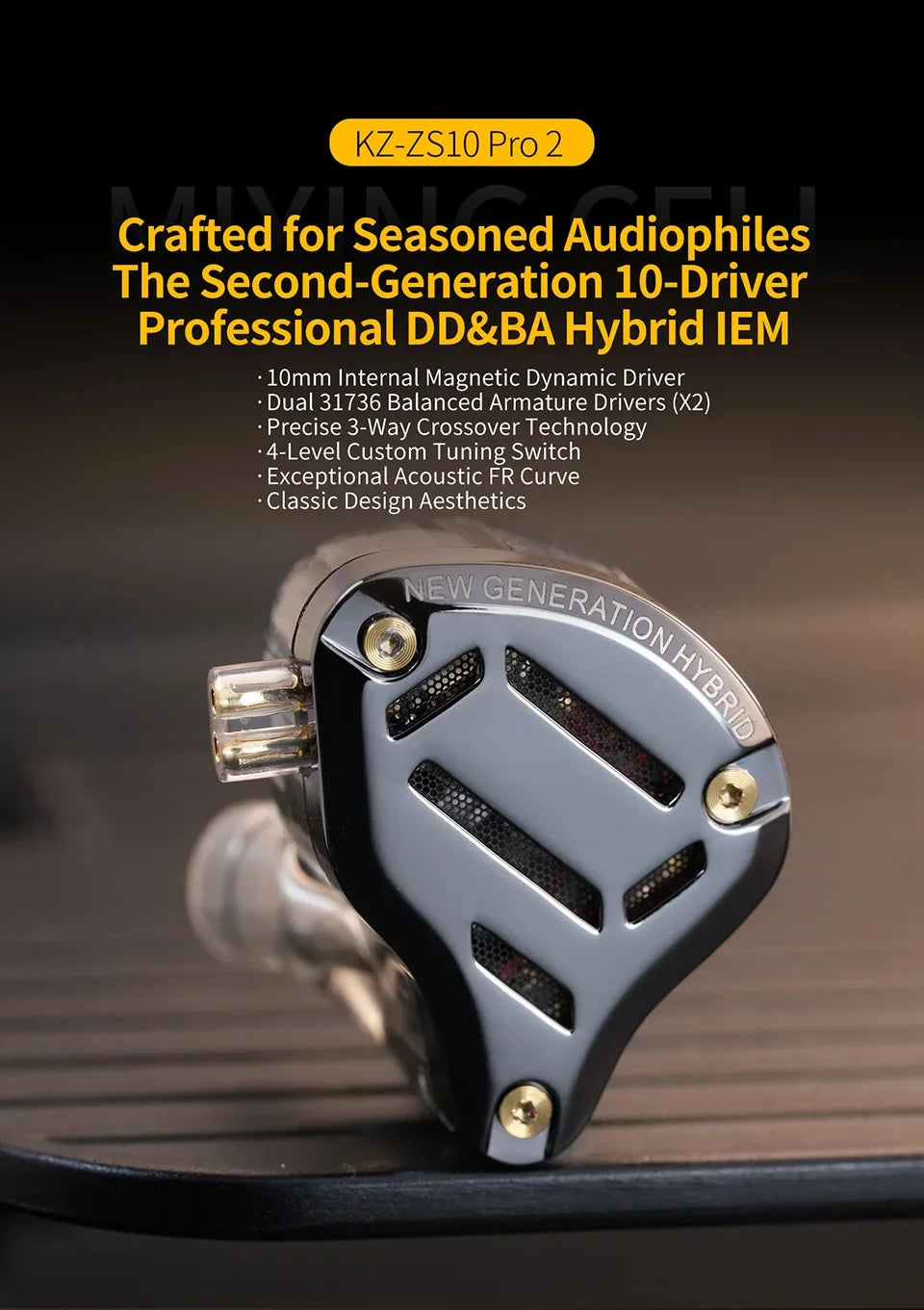 KZ ZS10 Pro 2 in Ear Metal Earphone HIFI Bass Earbud 4-Level Tuning Switch Headphone 2PIN Cable ZS10PRO2 ZSNPRO AS16PRO
