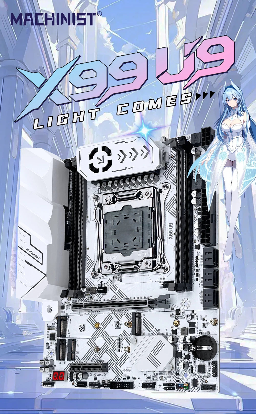 MACHINIST X99 U9 Motherboard Support TPM2.0 LGA 2011-3 Xeon E5 cpu DDR4 RAM C612 chip with 3*NVME M.2 slot SATA3.0 White armor