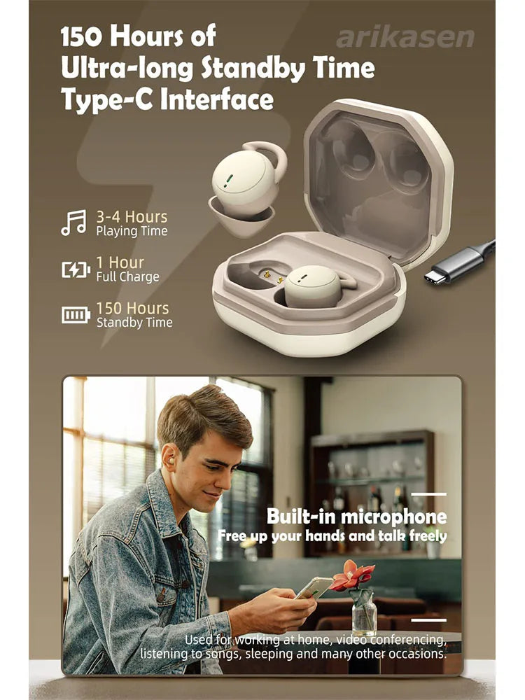 Wireless Earbuds for Sleeping invisible Small Bluetooth Eraphones Mini Comfortable Noise Blocking for Side Sleeping Home Work