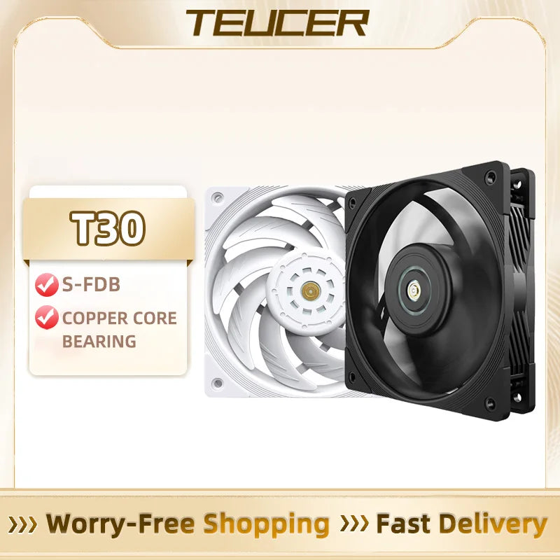 TEUCER T30 12cm Case Fan High Speed Large Air Volume PWM 2150RPM Computer Case Cooling System Fan 120mm SFDB PC Gamer CPU Cooler