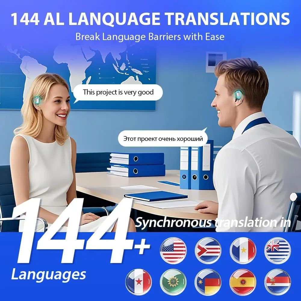 UYUXIO Real Time Translation Wireless Earbuds with 144 Language OWS LCD Touch Screen Earphone AI Language Headphone for Business