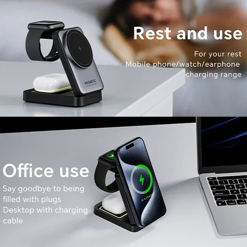 3 In 1 Magnetic Wireless Charger Stand For Magsafe iPhone 13 14 15 16 apple Watch 2-8 Airpods Pro Foldable Fast Charging Station