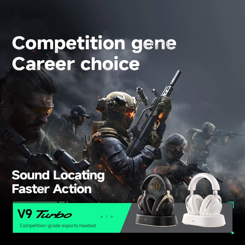 MCHOSE V9 Turbo + Wireless Gaming Headset 60mm 7.1 Surround Sound Professional Esports Headphones With RGB Charging Base
