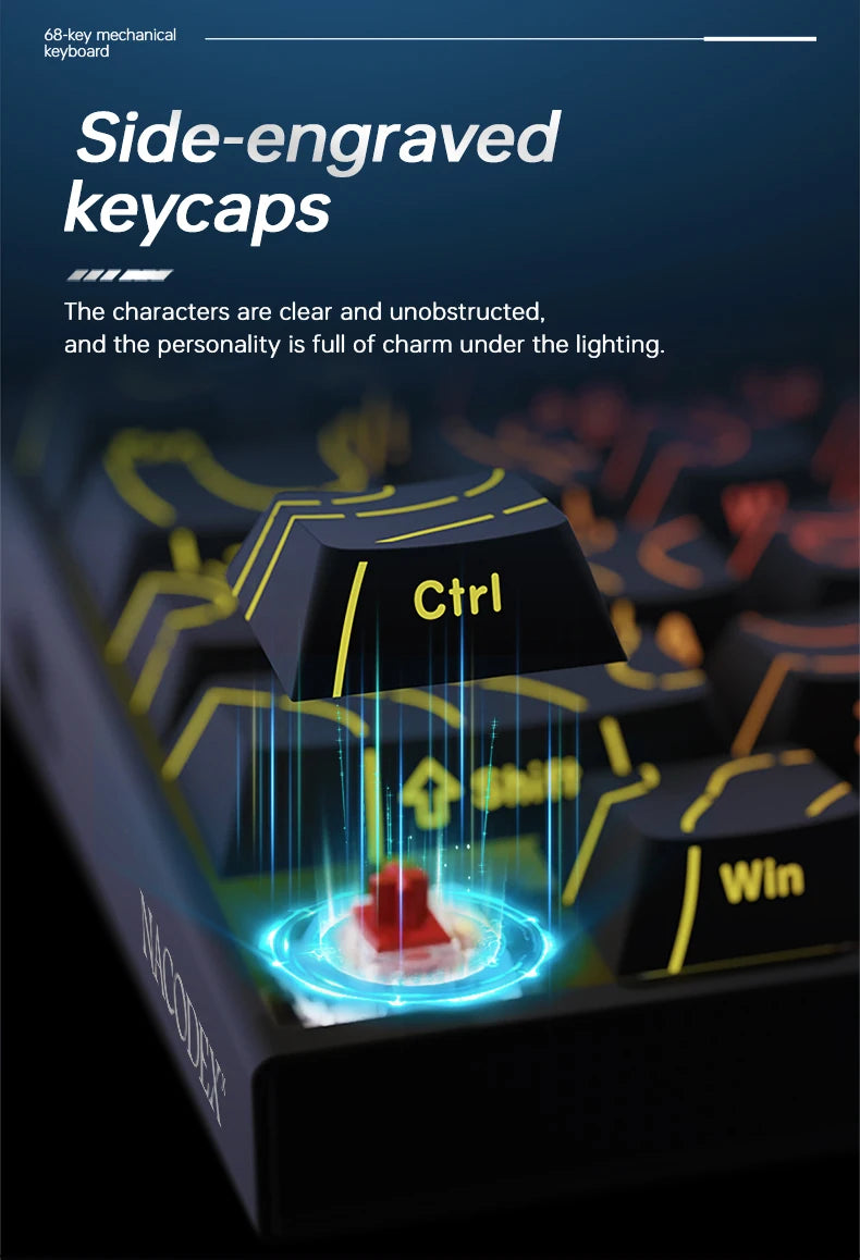AJAZZ NK68 V2 Wired Mechanical Gaming Keyboard, Red Switch, Full Hot-Swappable, RGB Streamer Light, 68 Keys for Gaming & Office