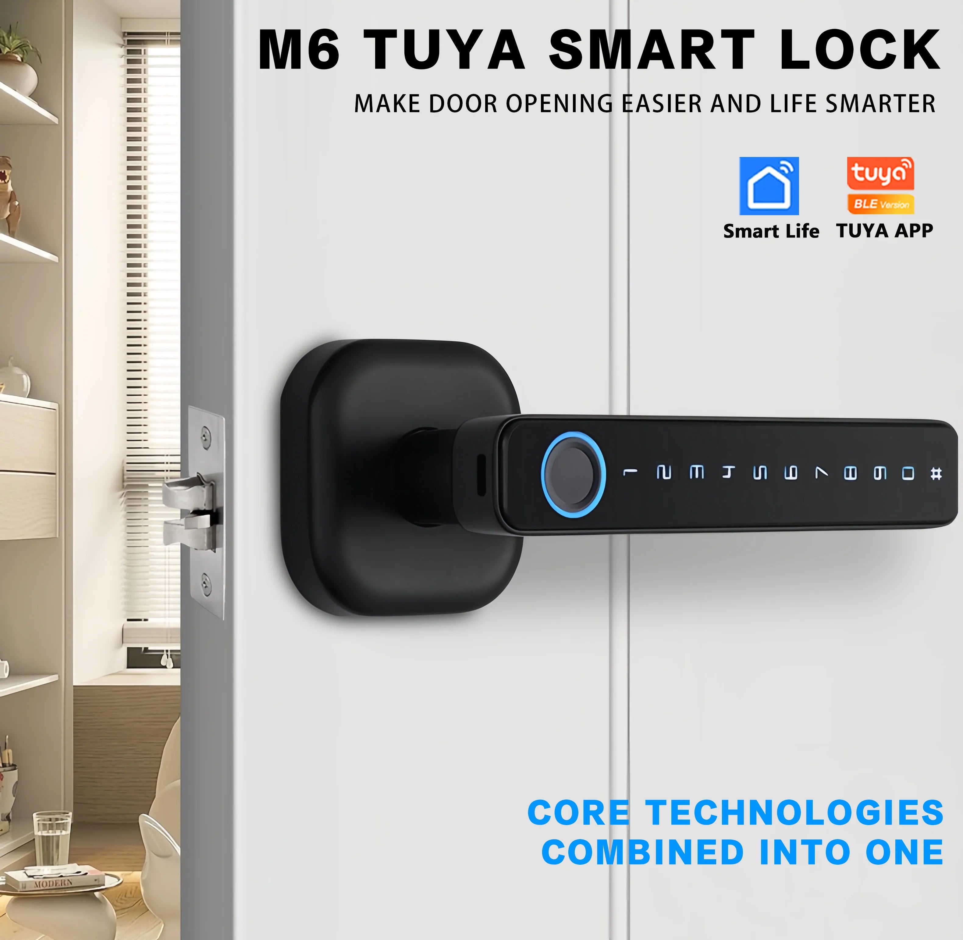 CDOK 2025 New M6 Tuya Bluetooth smart lock, door lock, fingerprint lock, password lock, multiple unlocking methods
