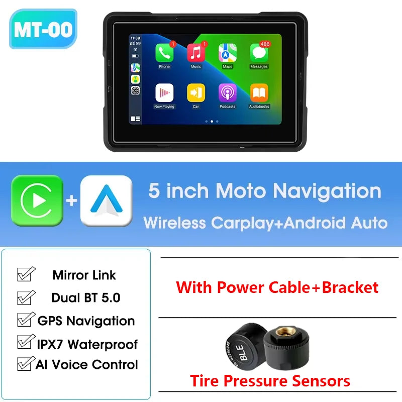 Jansite 5/7 inch Portable Carplay Motorcycle DVR GPS Navigation IPX7 Waterproof LCD Display For Wireless CarPlay Android Auto