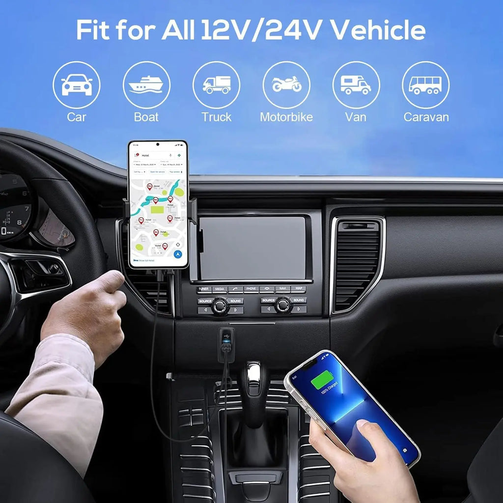 3-Ports Car Charger Socket Dual USB PD QC3.0 Port Quick Charge Adapter Waterproof for Truck Marine Motorcycle Car Accessories
