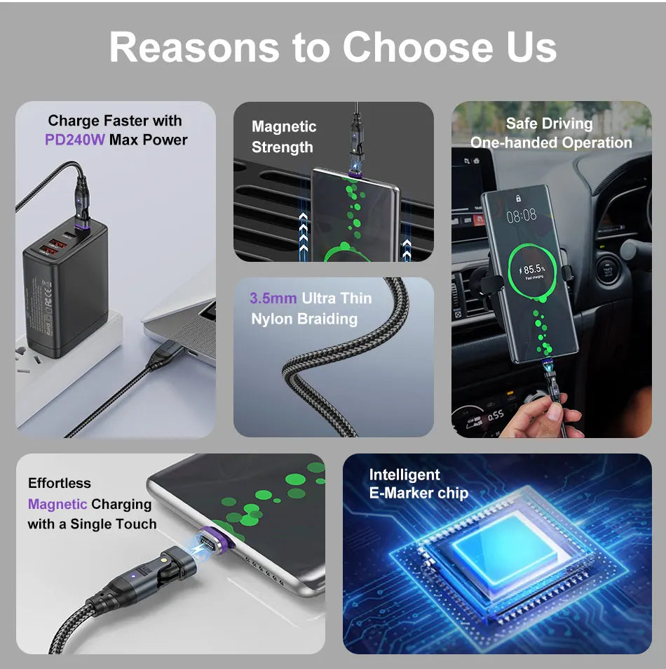 240W 6 in 1 PD3.1 Magnetic Cable Micro USB C to Type C Cable 6A Fast Charging for Macbook iPad iPhone 17 16 Samsung Xiaomi