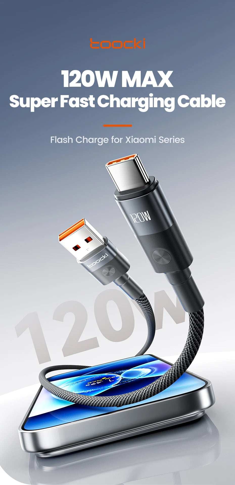 Toocki 6A USB to Type C Cable Charger 120W Turbo Super Charge USB C Cable Fast Charging for Xiaomi Mi 13 17 Pro Redmi Note POCO