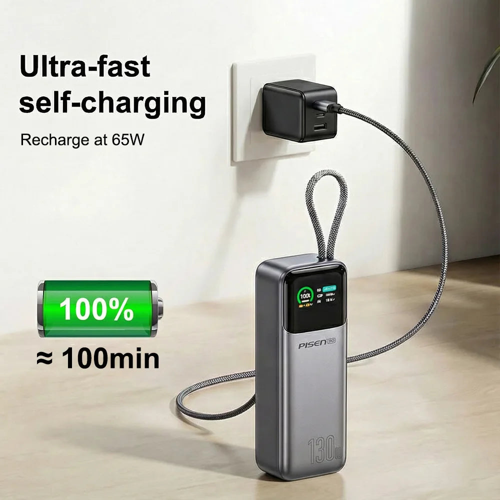 PISEN 240W Power Bank With Fast Charging Cable 27000mAh Portable PD3.1 CCC Powerbank for Laptop Notebook iPhone External Battery