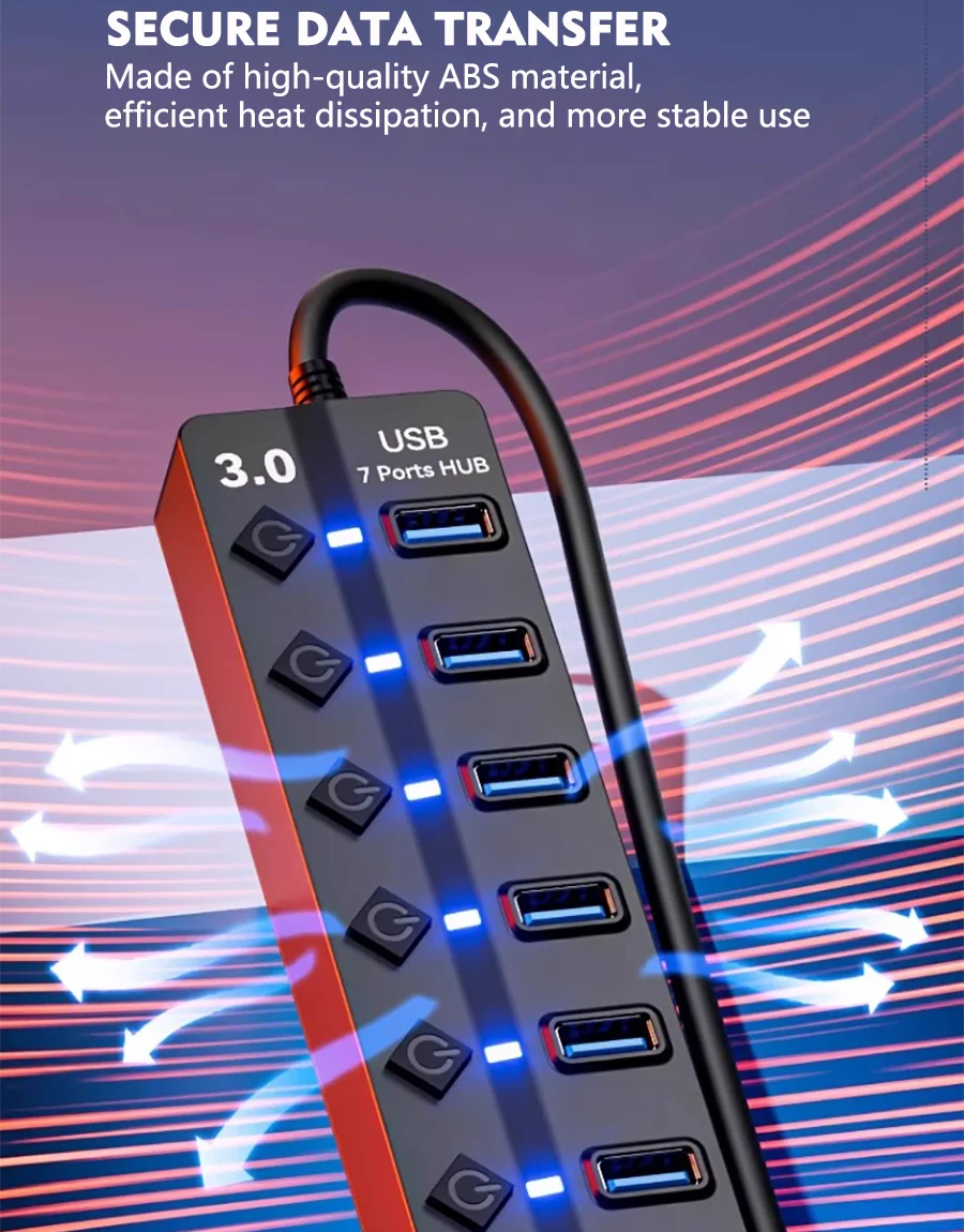 JUMPEAK 4 Port 7 Port USB Hub USB3.0 Expander Docking Station Splitter With Power Adapter With Switch For Laptop PC Multi-Device