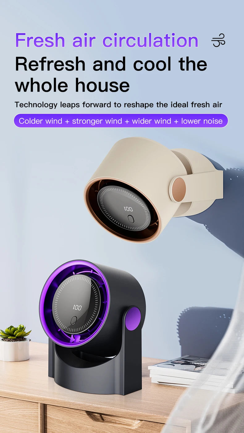 TINSOL New Desktop Electric Fan Air Circulator, Wireless Portable Home Silent Ventilator Suitable for Desktop Wall and Ceiling