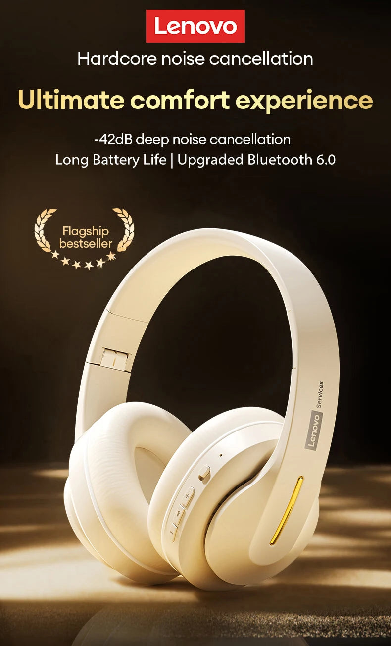 Lenovo LES-107 Wireless Over-Ear Bluetooth Sport Headphones Noise Cancelling Foldable Gaming Headset HiFi Bass Long Battery Life