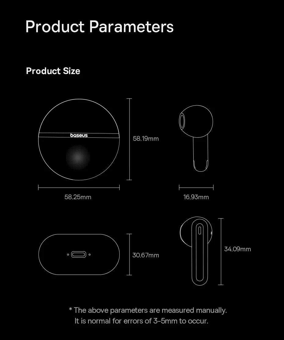 Baseus Bowie E5x True Wireless Earbuds Bluetooth 5.3 Semi-in-Ear Earphones 4-Mic AI ENC 25H Playtime Ear buds