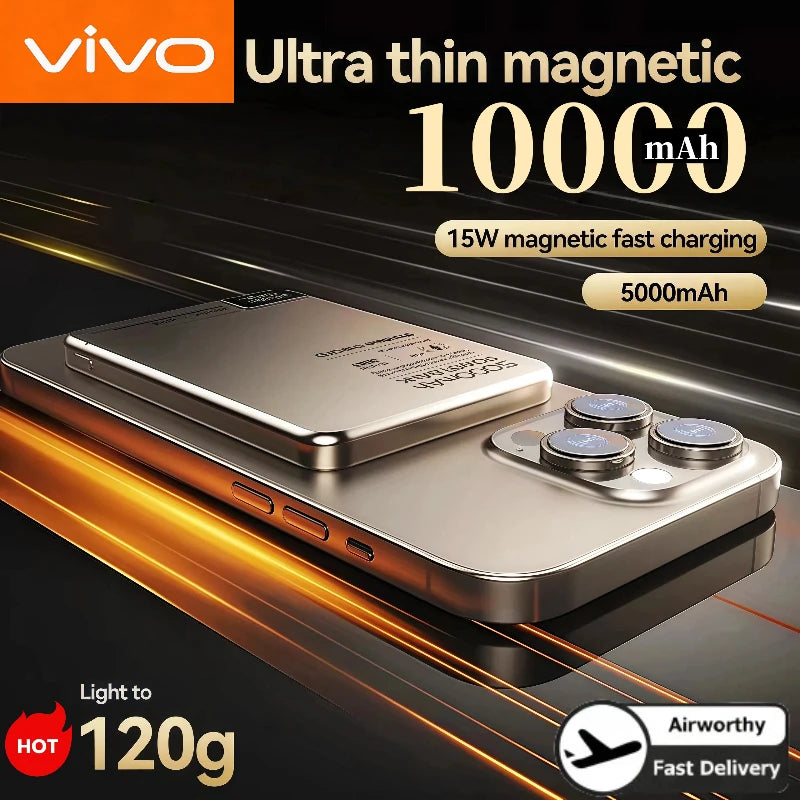 VIVO Ultra-thin Wireless Power Bank Magnetic Large Capacity Portable Fast Charging Spare Battery For iPhone Samsung For Magsafe