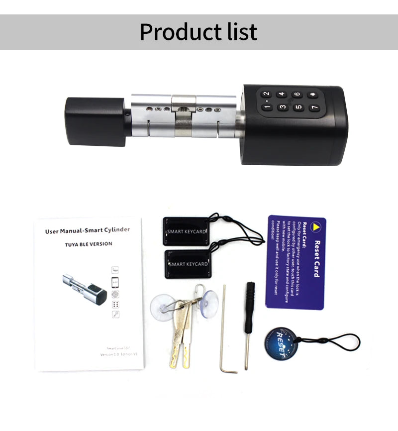 TTLock/ Tuya Bluetooth Smart Fingerprint Digital Cylinder Lock with APP/Password/RFID Card/Key unlock V1 Adjustable Length