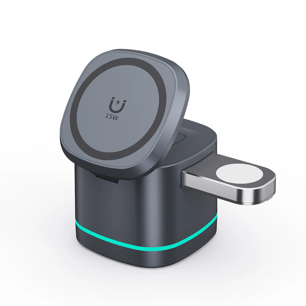 3 IN 1 15W Magnetic Wireless Charger Stand For Magsafe iPhone 17 16 Pro Max 15 14 13 12 Apple Watch 11 Airpods Pro Fast Charging