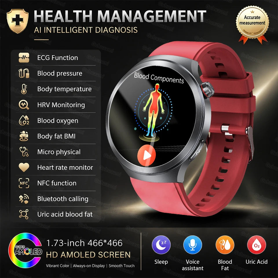 Hospital Level Accurate Measurement Blood Analysis Health Smart Watch ECG Uric Acid Blood Lipids BT Call Smart Watches For man