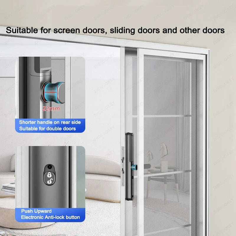 ZHDCOOKEY Fingerprint Biometric Slim Waterproof Smart Door Lock Aluminum RFID Card Password TTLock Electronic Sliding Door Locks