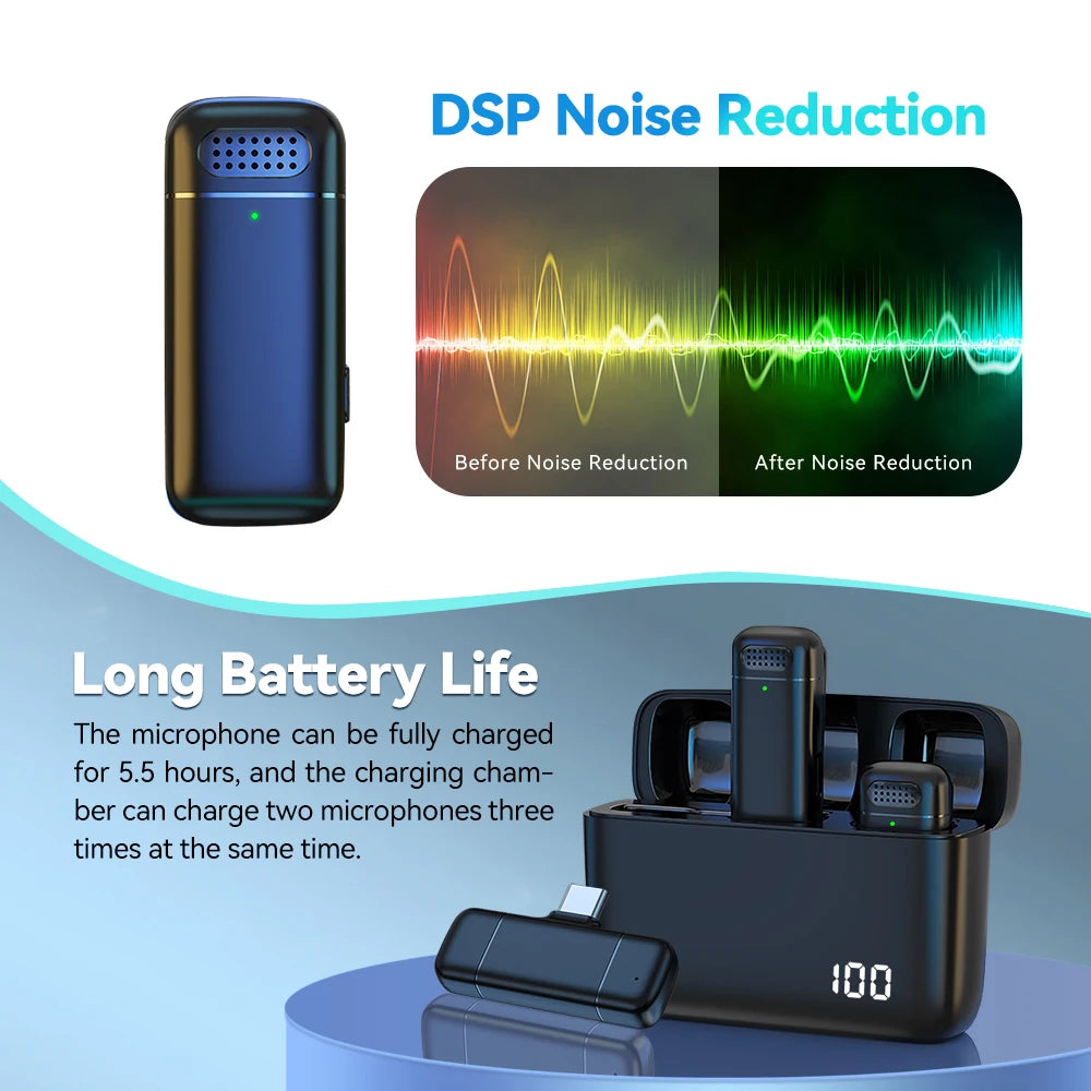 Lavalier Microphone 2.4G Wireless Microphones Portable Mini Noise Reduction Video Recording Microphone For Vlog Live Streaming