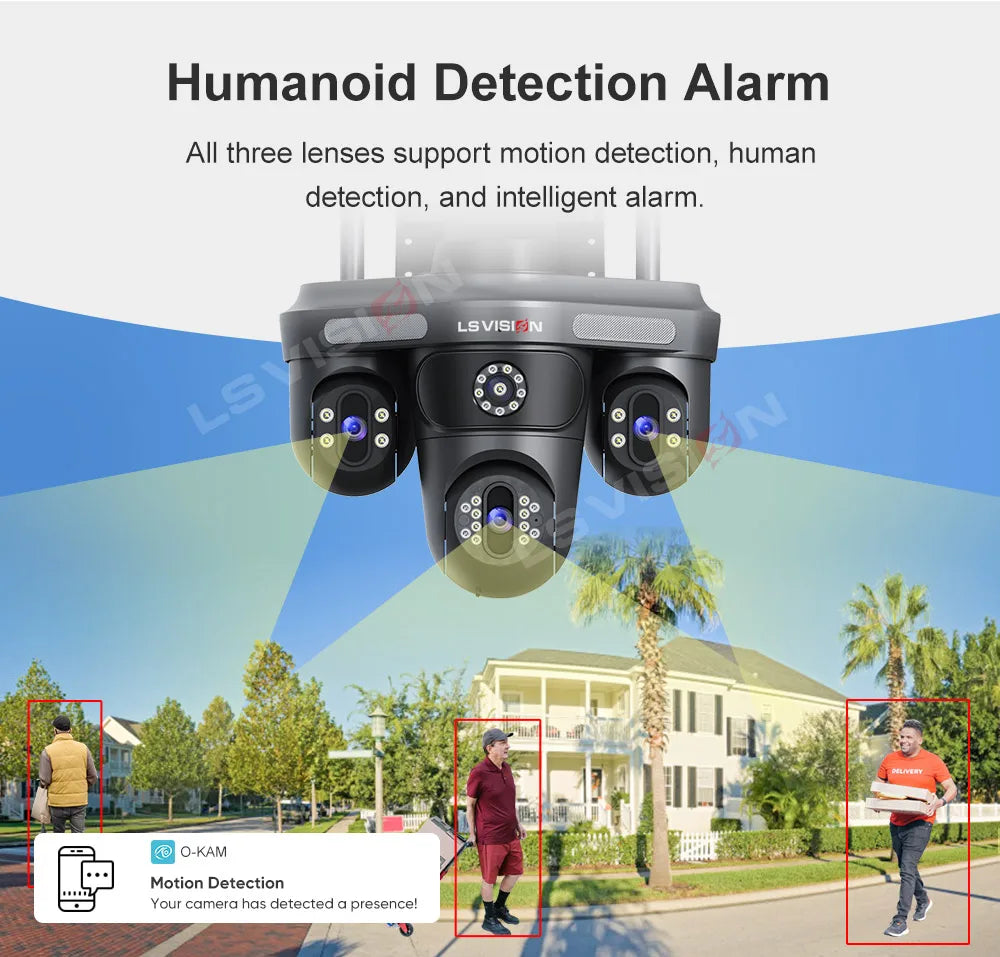 LS VISION 15MP Three Screens WiFi Security Camera Outdoor Three Lens Remote Rotation Color Night Vision Auto Tracking CCTV Cam