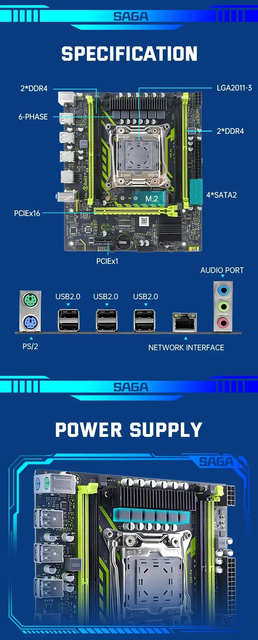 SOYO X99 Gaming Motherboard USB3.0 M.2 Nvme Sata 3 Dual Channel DDR4 Memory PCIEx16 LGA2011 for Desktop Computer Combo