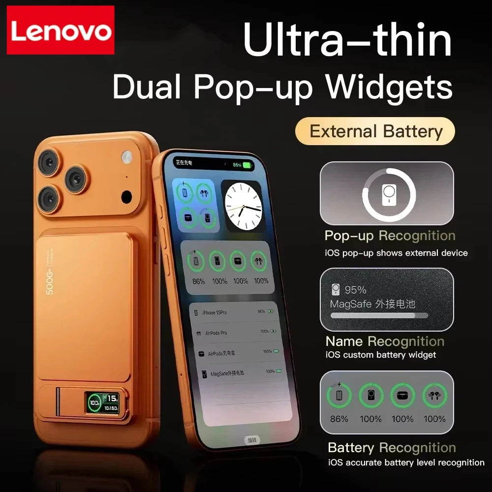 Lenovo CCC 10000mAh Slim Original Power Bank For MagSafe For Magnetic Wireless Fast Charging Portable Battery For IPhone IWatch