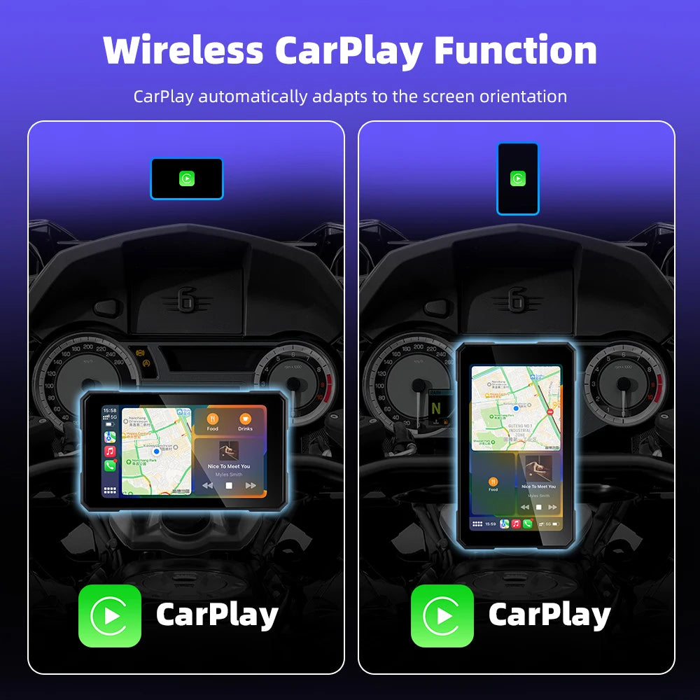 EKIY 5.0 inch Portable Digital Dashboard Motorcycle Navigation GPS Removable Display Screen Wireless CarPlay Moto Android Auto