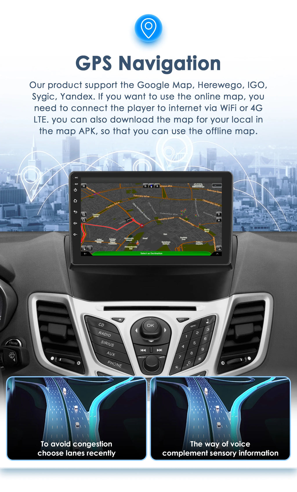 For Ford Fiesta Mk7 2009-2017 Wireless CarPlay for Apple Android Auto Car Radio GPS RDS WiFi 4G 8Core Multimedia Stereo 2din SWC