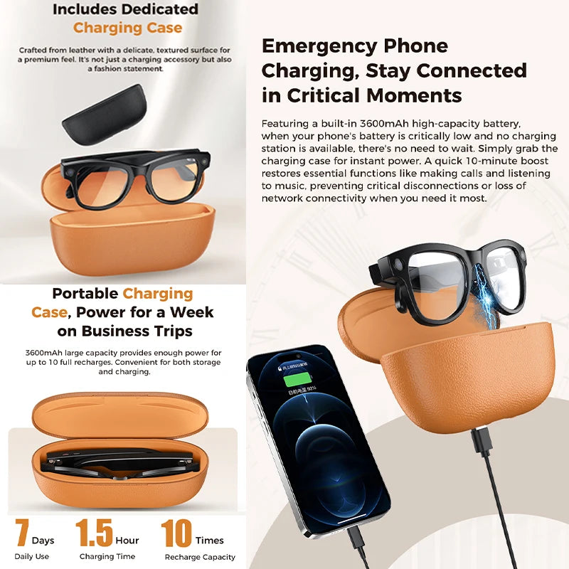 2026 4K HD AI Smart Glasses Chat GPT 800MP Camera Bluetooth Call 290mAh Battery 32GB Voice Assistant Control Smart Glasses 2026