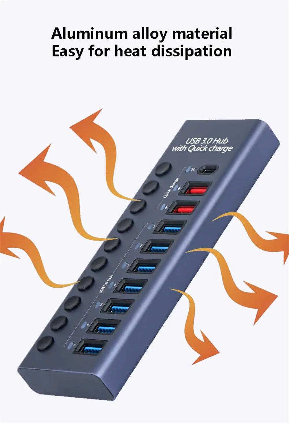 MZX 10/7/4-Port USB 3.0 A Hub Aluminum Multi-Hub Splitter Concentrator Extensior Dock Switch Adapter for PC Laptop Accessories