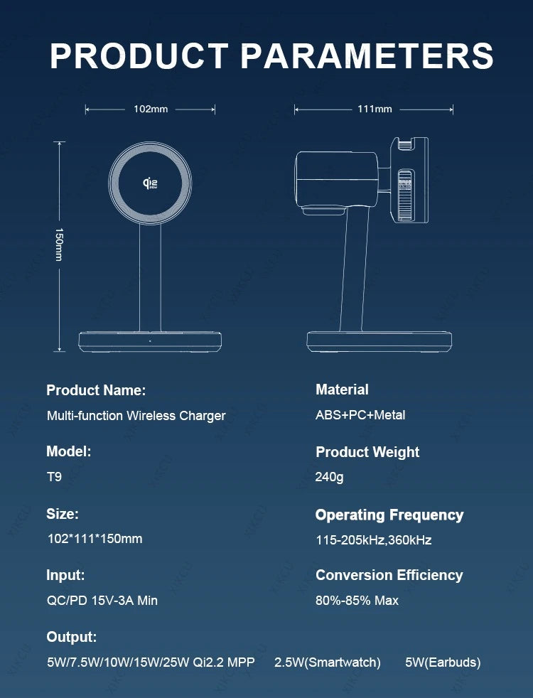3 IN 1 Magnetic qi2 25W Wireless Charger Stand LED Light  Air Cooling Fast ChargingFor iPhone 17~12 Airpods Pro 3/2 Apple Watch