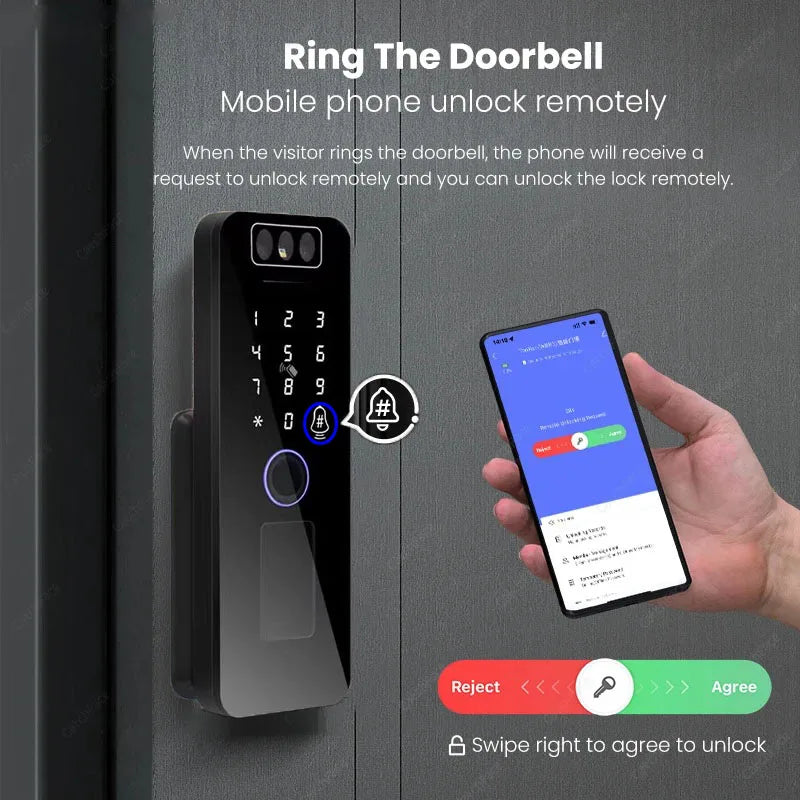 Smart WiFi Door Lock Waterproof Tuya Face Recognition Fingerprint RFID Card Password APP Control Rechargeable Li-Battery Include