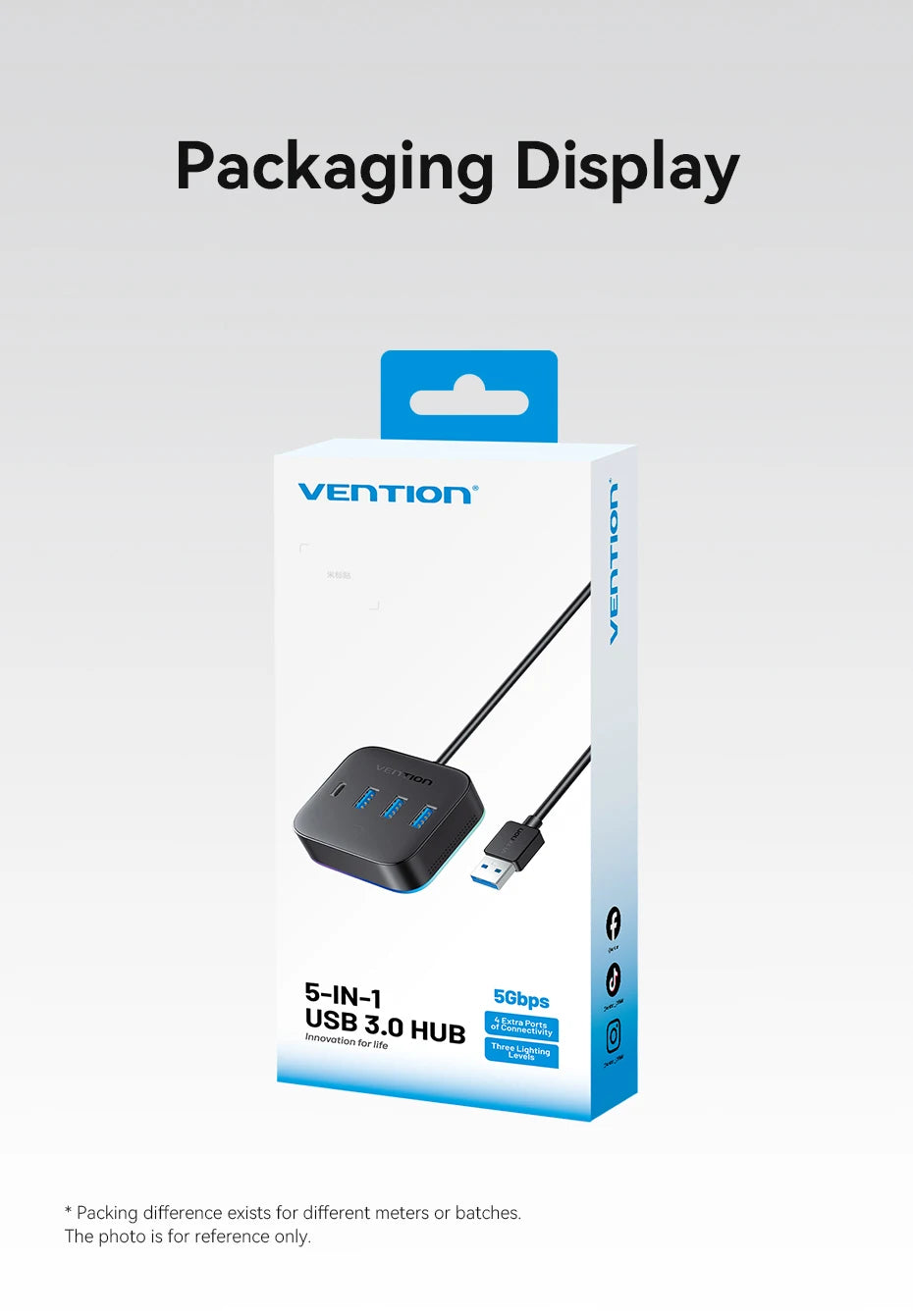 Vention USB A 3.0 HUB RGB Light Switch USB C 3.2 Gen1 5Gbps Desktop Hub Adapter for PC Laptop Accessories USB Splitter Extender