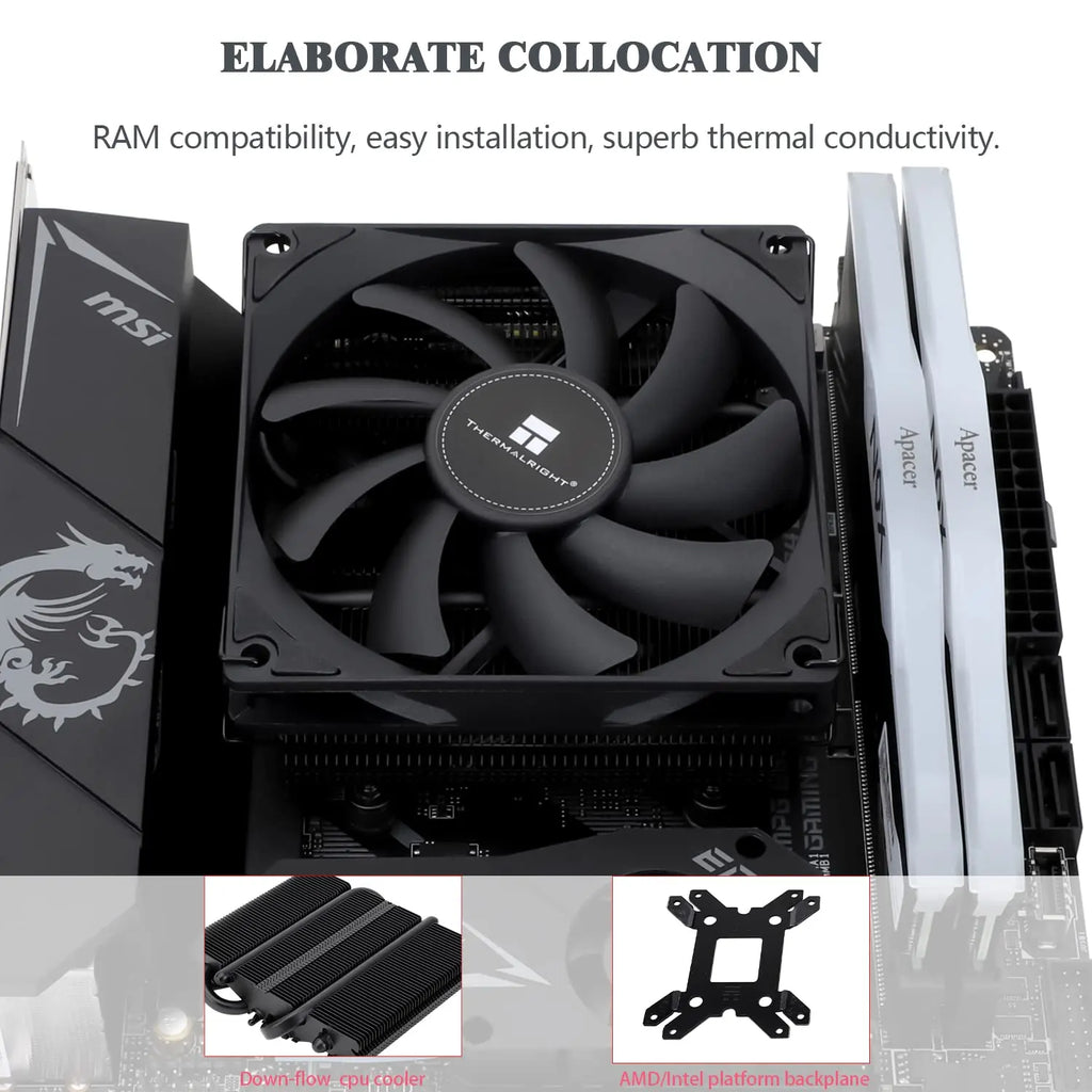 Thermalright AXP-90 X36 Black CPU Air Cooler with Quite 90mm PWM Fan 4 Heat Pipes 36mm Height for AMD AM4 Intel LGA 115X 1200