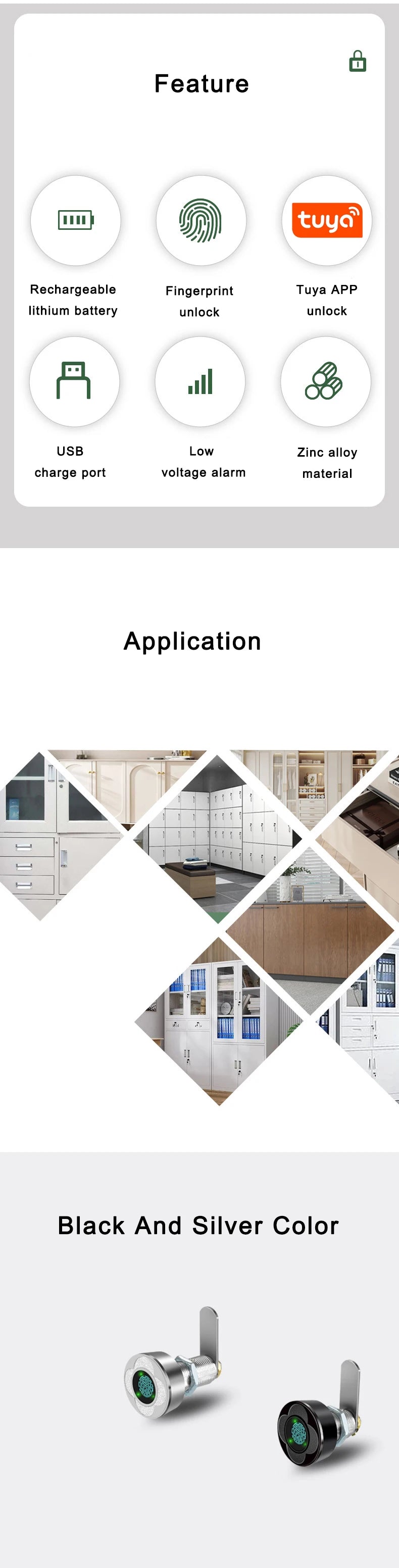 Work with Tuya APP Smart Electric Fingerprint Drawer Cabinets Lock Remote Contro for Indoor Home Office Used