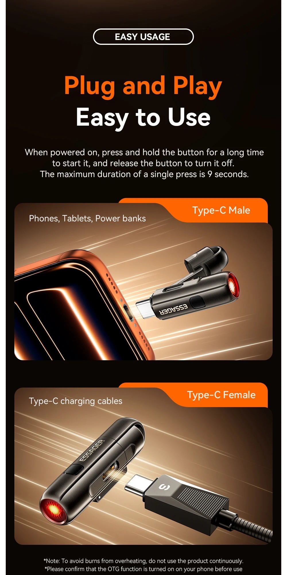 Essager 2-in-1 Type-C Portable Mini Cigarette Lighter with Air Blowing Function Outdoor Safety USB-C Adapter