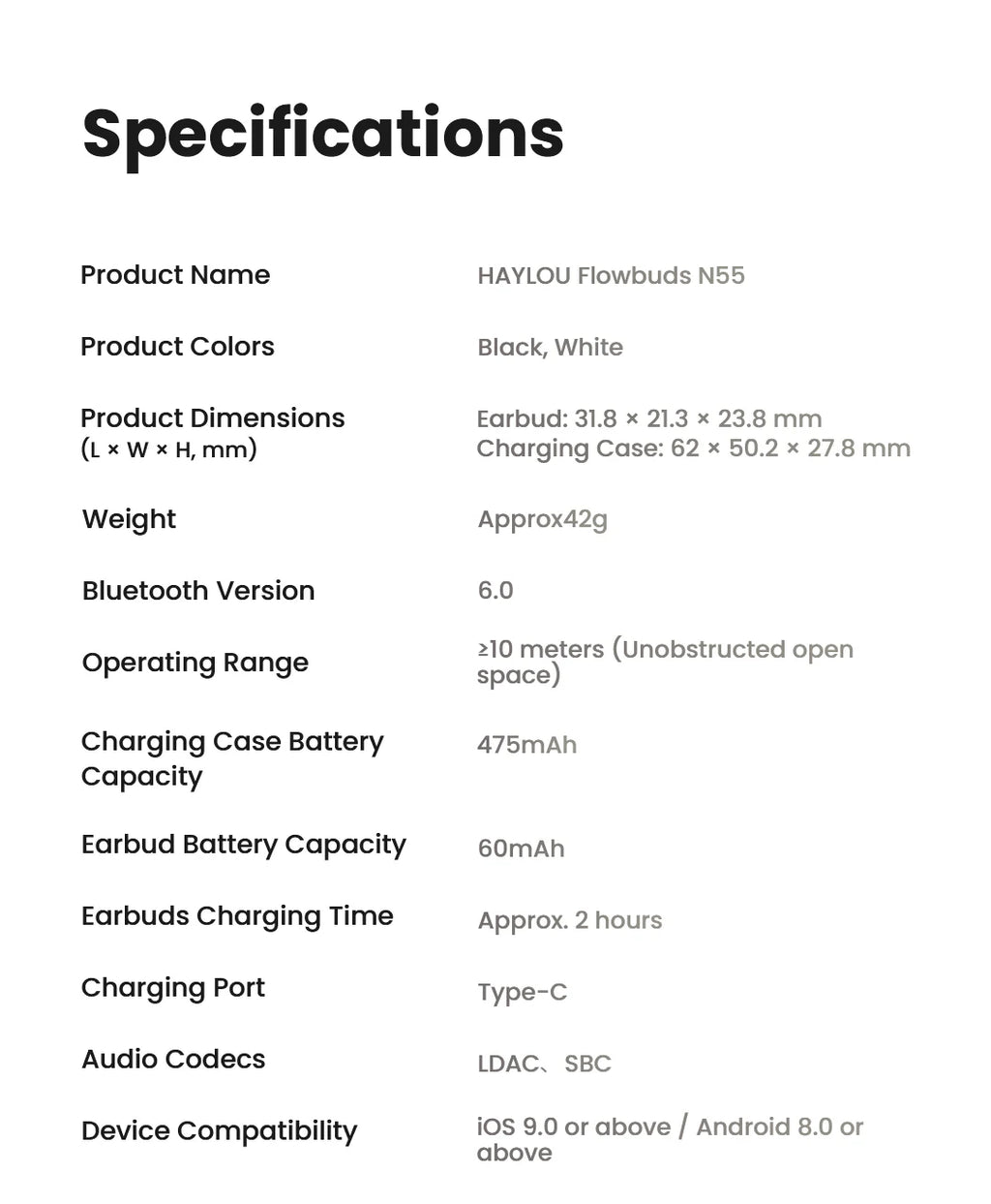 HAYLOU Flowbuds N55 Wireless Earbuds 54dB Adaptive ANC Bluetooth 6.0 LDAC Hi-Res Audio 6-Mic HD Call Earphones 40H Playback IPX5