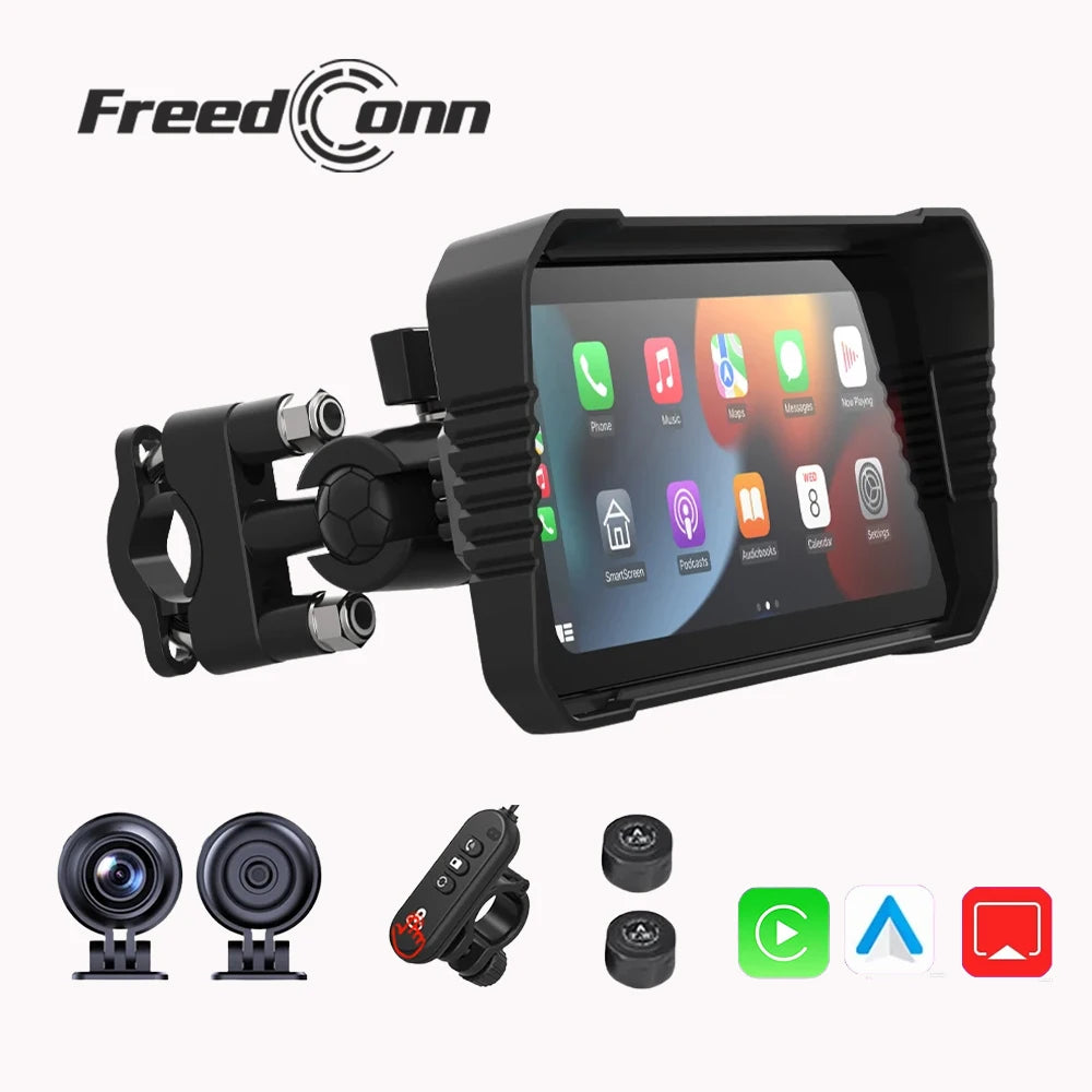 Freedconn Wireless CarPlay Android Auto 6.25 inch Carplay Motorcycle DVR Navigation GPS Digital Dashboard Display Screen