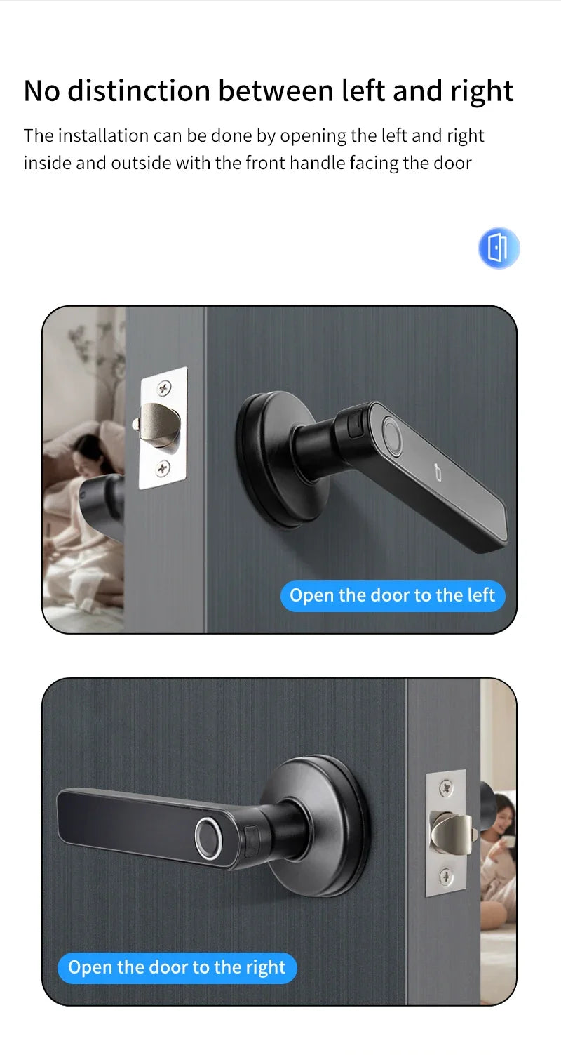 Work with Tuya App Bluetooth Smart Fingerprint Door Lock Password Mechanical Key NFC Unlocking For Wooden Door Handle Lock IP65