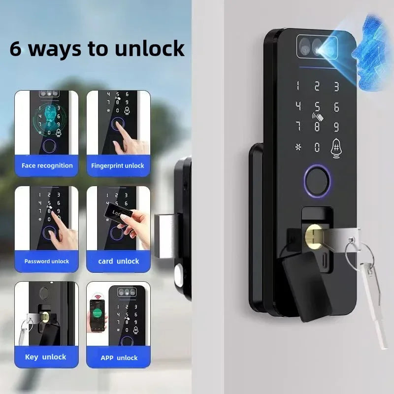 Smart WiFi Door Lock Waterproof Tuya Face Recognition Fingerprint RFID Card Password APP Control Rechargeable Li-Battery Include
